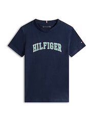 כחול  - Tommy Hilfiger Logo Crew Neck Jersey T-Shirt - תמונה 5 מתוך 5