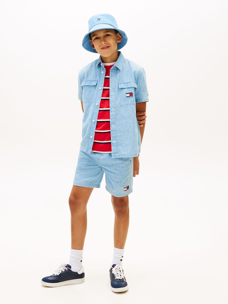 Tommy Hilfiger Blue Wavy Flag Short Sleeve Denim Shirt - Image 2 of 5