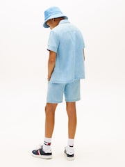 Tommy Hilfiger Blue Wavy Flag Short Sleeve Denim Shirt - Image 3 of 5