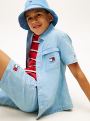 Tommy Hilfiger Blue Wavy Flag Short Sleeve Denim Shirt - Image 4 of 5