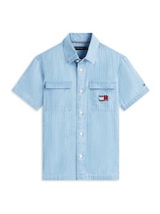 Tommy Hilfiger Blue Wavy Flag Short Sleeve Denim Shirt - Image 5 of 5