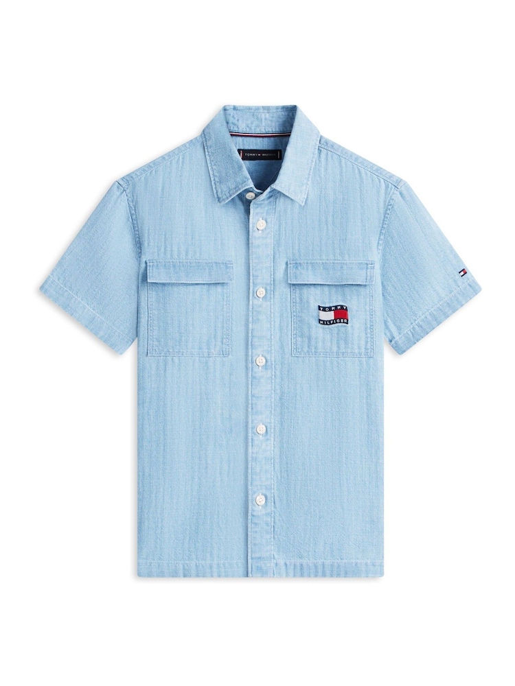Tommy Hilfiger Blue Wavy Flag Short Sleeve Denim Shirt - Image 5 of 5