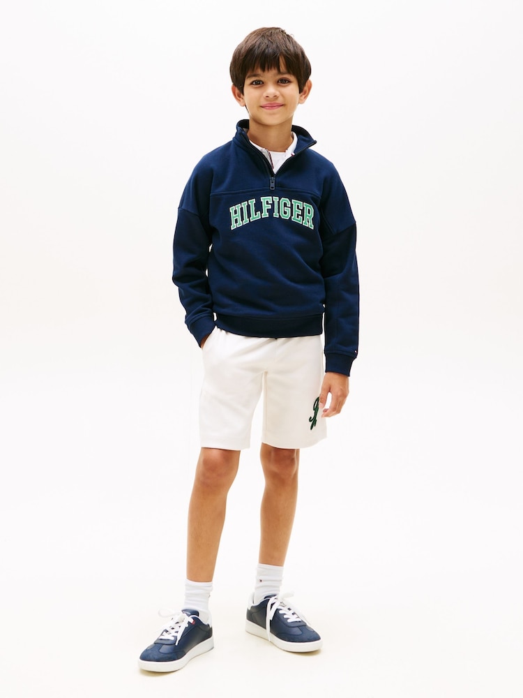 Tommy Hilfiger Blue Logo Terry Quarter Zip Sweatshirt - Image 2 of 5