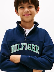 Tommy Hilfiger Blue Logo Terry Quarter Zip Sweatshirt - Image 4 of 5