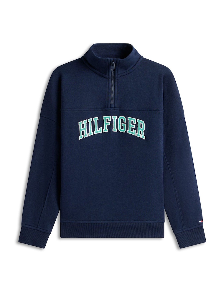Tommy Hilfiger Blue Logo Terry Quarter Zip Sweatshirt - Image 5 of 5