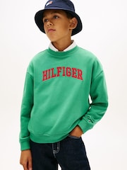 Verde - Tommy Hilfiger Logo Terry Crew Neck Sweatshirt - Imaginea 1 din 5