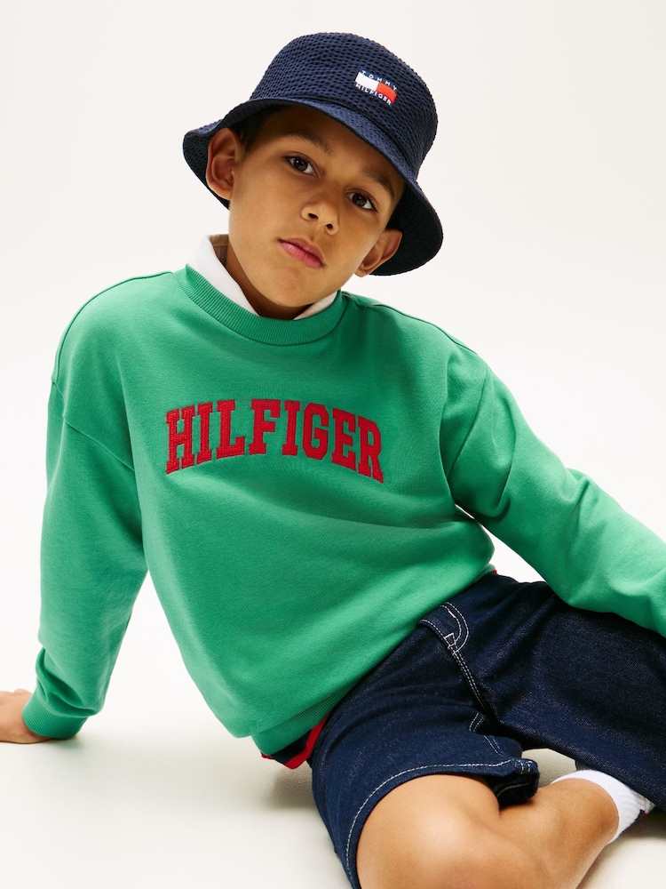 Verde - Tommy Hilfiger Logo Terry Crew Neck Sweatshirt - Imaginea 2 din 5