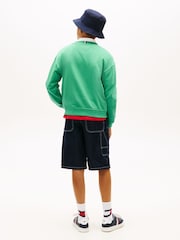Verde - Tommy Hilfiger Logo Terry Crew Neck Sweatshirt - Imaginea 4 din 5
