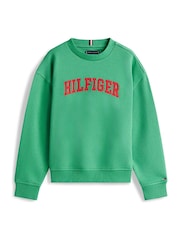 Verde - Tommy Hilfiger Logo Terry Crew Neck Sweatshirt - Imaginea 5 din 5
