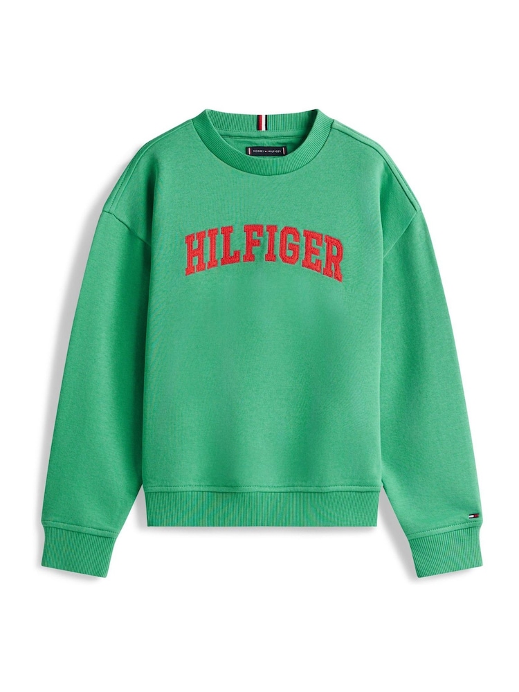 Verde - Tommy Hilfiger Logo Terry Crew Neck Sweatshirt - Imaginea 5 din 5