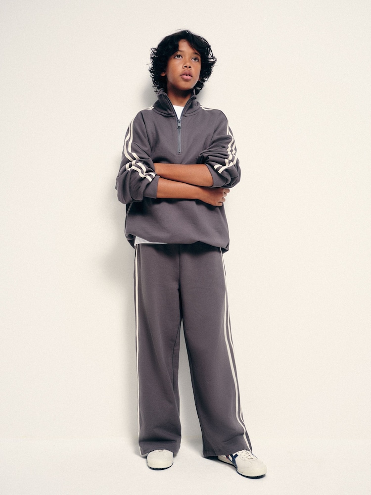 The Set Side Stripe Co-ord Set Quater Zip Sweat and Joggers Grey - Image 1 of 5