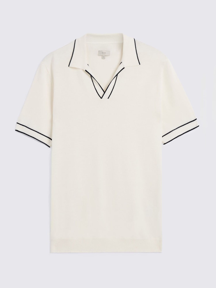 MOSS Off White Contrast Placket Skipper Polo Shirt - Image 4 of 4