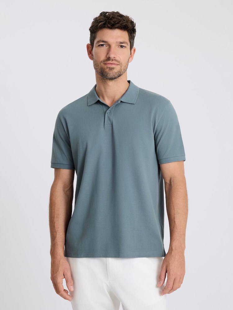 MOSS Teal Blue Pique Polo Shirt - Image 1 of 3