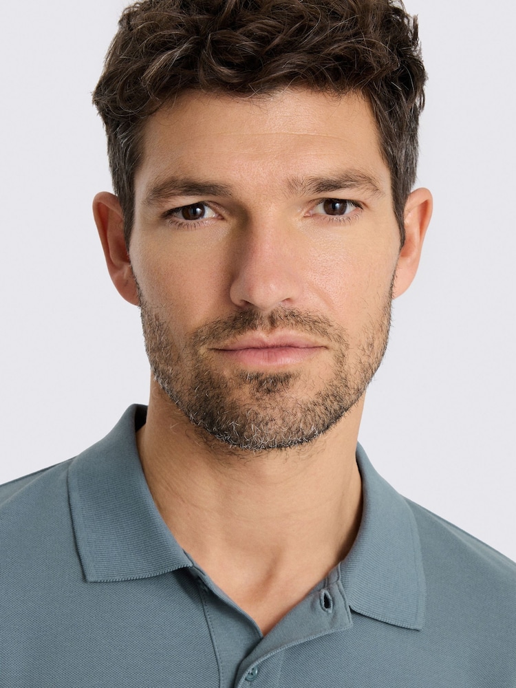 MOSS Teal Blue Pique Polo Shirt - Image 3 of 3