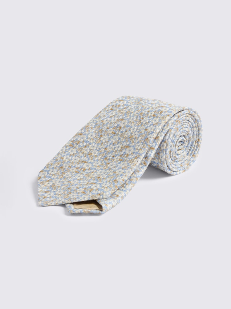 MOSS Light Blue Italian Ditsy Floral Linen & Cotton Tie - Image 1 of 2 MOSS Light Blue Italian Ditsy Floral Linen & Cotton Tie - Image 1 of 2