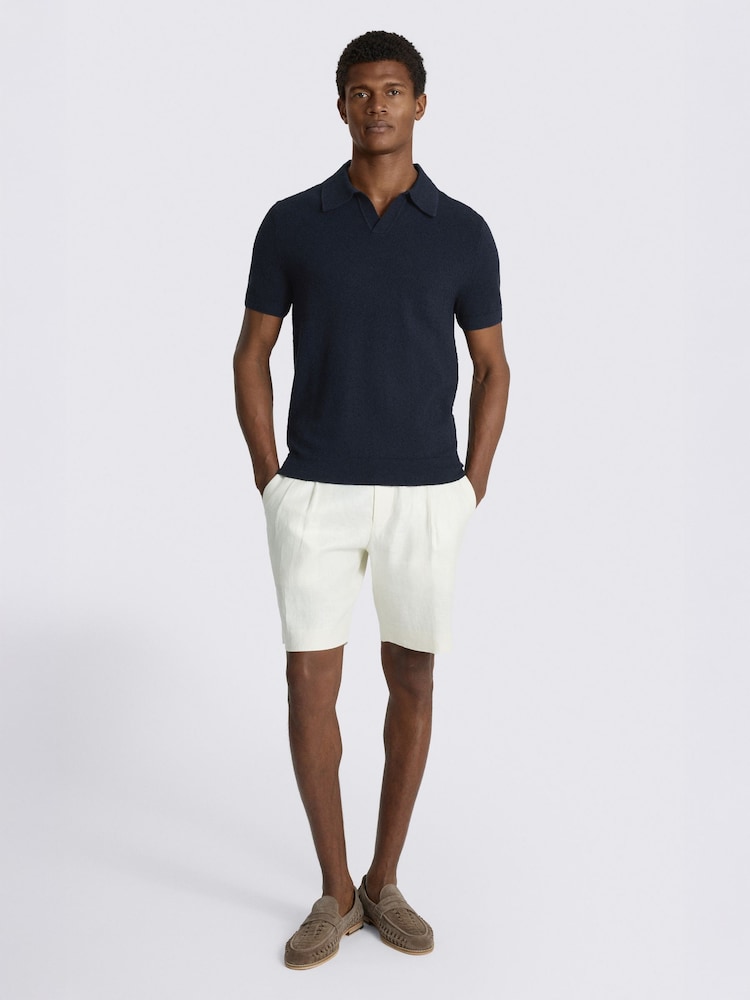MOSS Navy Bouclé Skipper Polo Shirt - Image 2 of 3
