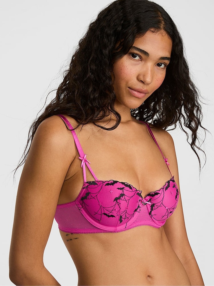 Victoria's Secret Pink Pink Bat Balcony Halloween Embroidery Bra - Image 1 of 2 Victoria's Secret Pink Pink Bat Balcony Halloween Embroidery Bra - Image 1 of 2