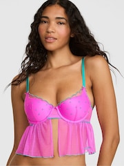 Victoria's Secret Pink Pink Berry Longline Pop Stitch Embroidery Bra - Image 1 of 2
