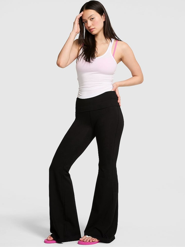 Victoria's Secret Pink Black Cotton Foldover Leggings - Image 1 of 3 Victoria's Secret Pink Black Cotton Foldover Leggings - Image 1 of 3