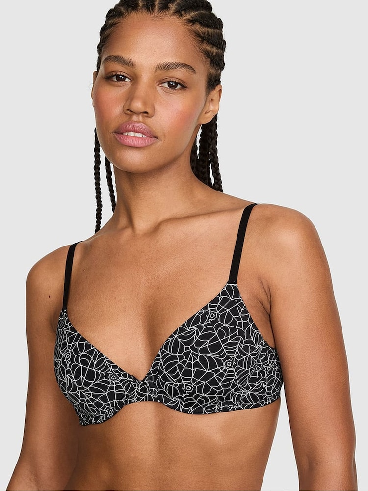 Victoria's Secret Pink Black Spiderweb Print Lightly Lined Bra - Image 1 of 2