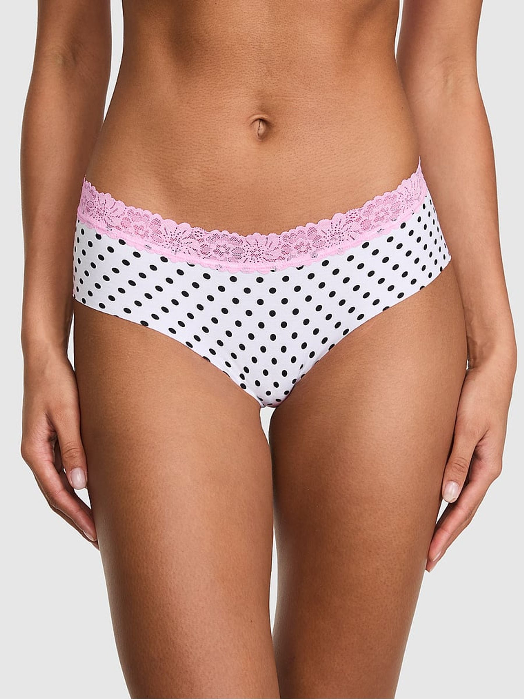 Victoria's Secret PINK White Polka Dots Cheeky Lace Trim Knickers