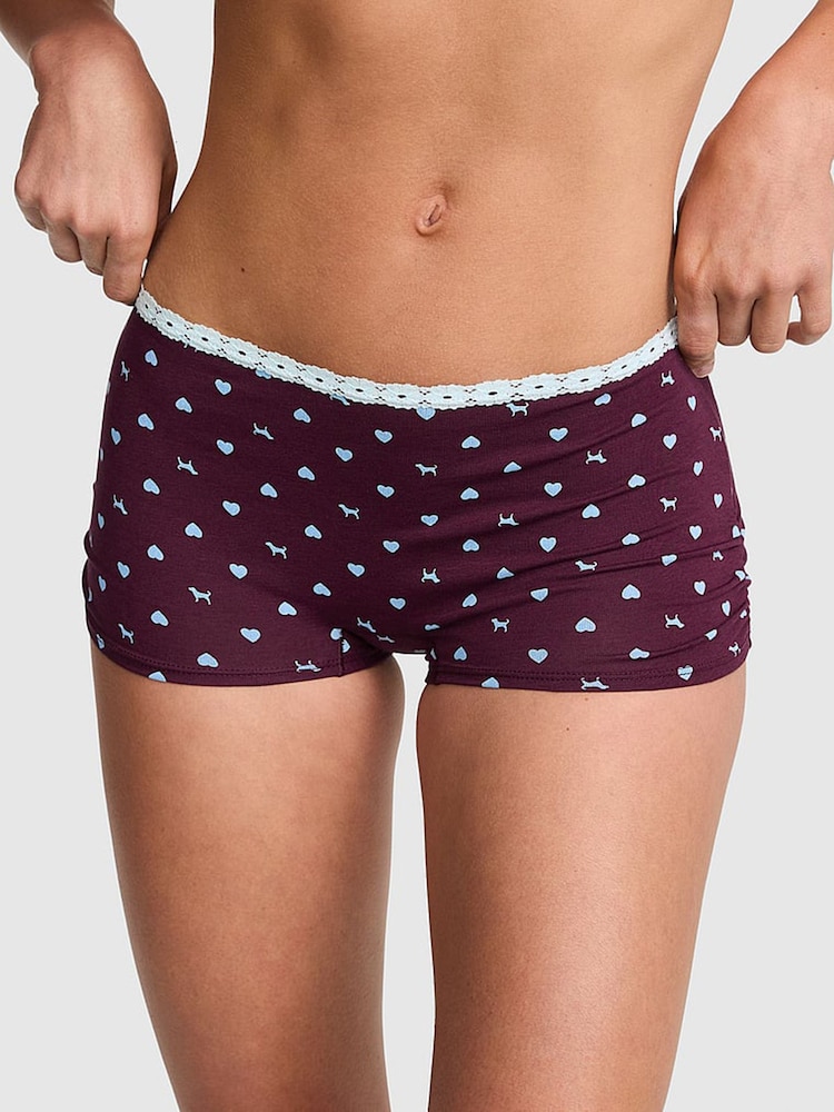 Victoria's Secret Pink Purple Rose Dog Print Boyshort Cotton Knickers - Image 1 of 2 Victoria's Secret Pink Purple Rose Dog Print Boyshort Cotton Knickers - Image 1 of 2