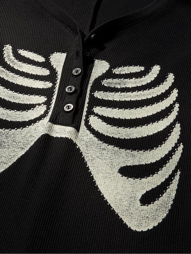 Victoria's Secret Pink Black Skeleton Halloween Onesie - Image 4 of 4 Victoria's Secret Pink Black Skeleton Halloween Onesie - Image 4 of 4