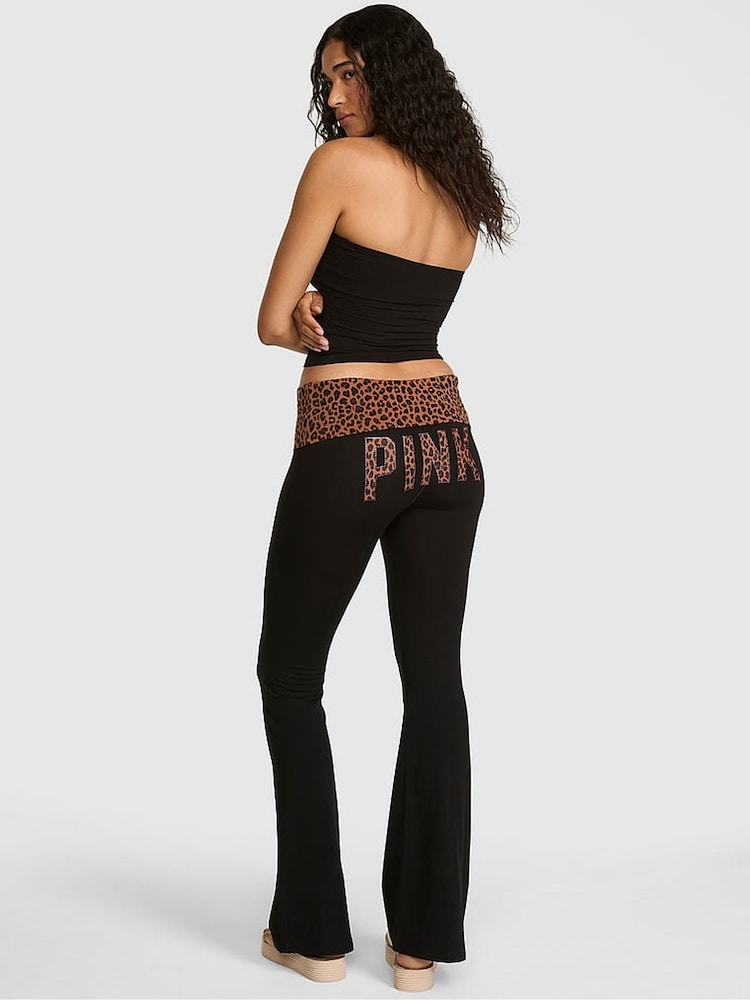 Victoria's Secret PINK Black and Leopard Foldover Leggings - Image 2 of 2 Victoria's Secret PINK Black and Leopard Foldover Leggings - Image 2 of 2