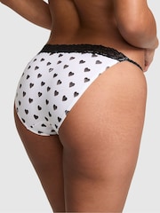 Victoria's Secret PINK White Heart Print Bikini Cotton Heather Lace Trim Knickers - Image 2 of 2