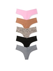 Victoria's Secret Pink Black/Grey/Nude/Pink Thong 5 Pack No Show Knickers - Image 1 of 3