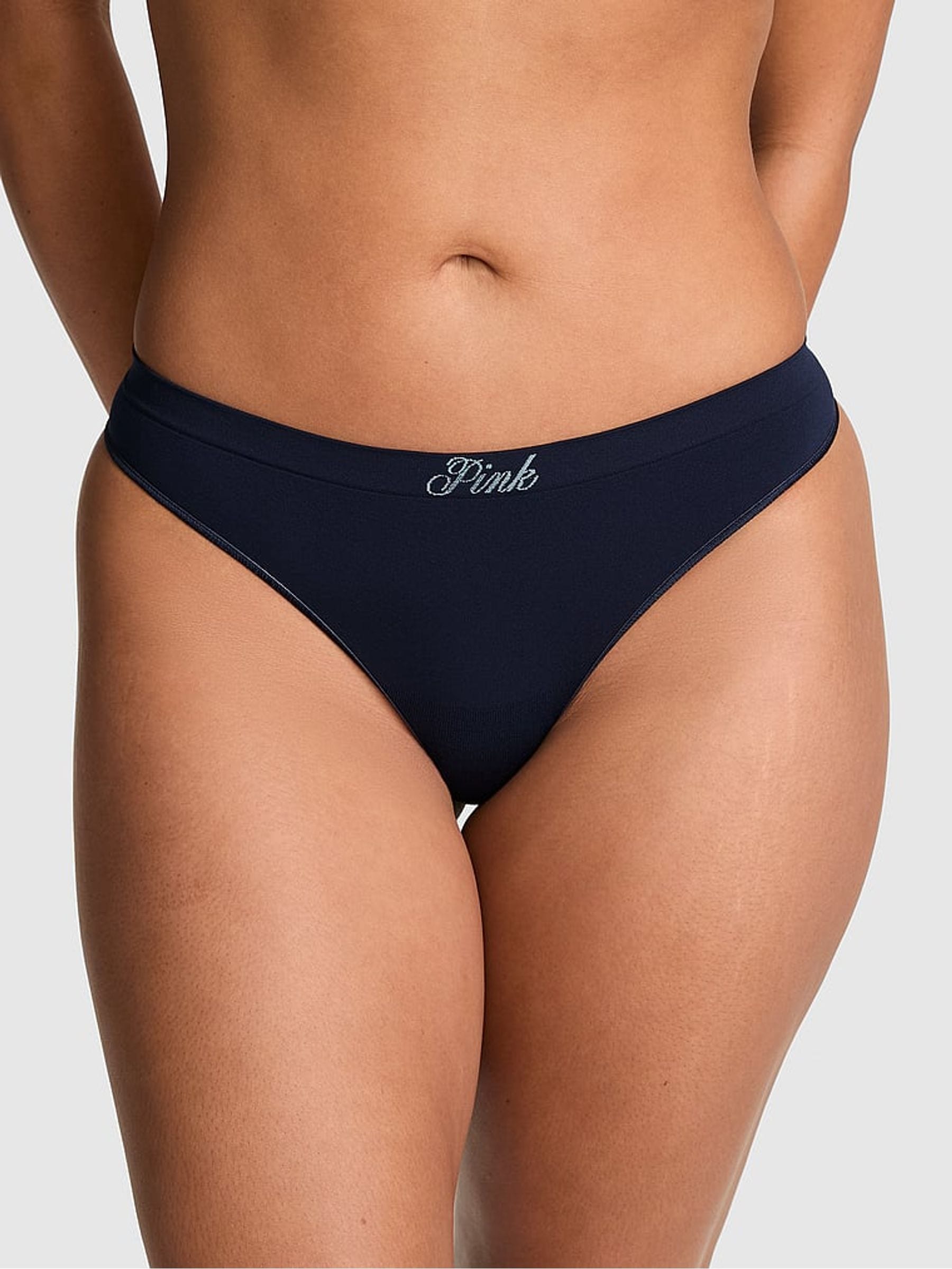 Victoria's Secret PINK Noir Navy Blue Thong Seamless Knickers