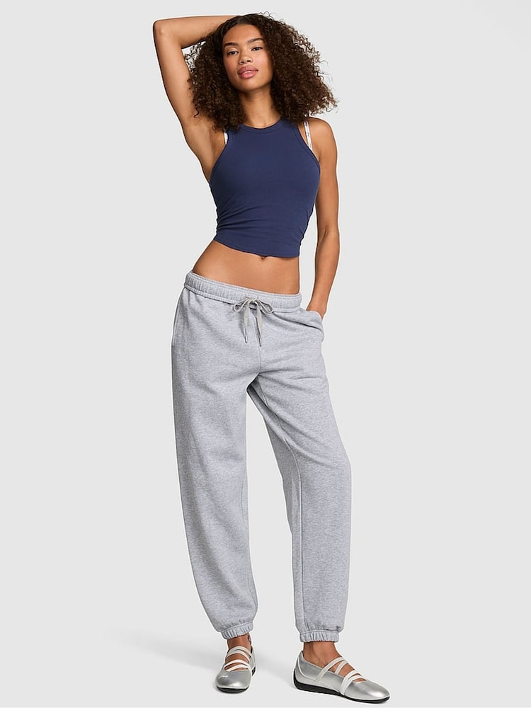 Victoria's Secret PINK Grey and Black Cuffed Fleece Joggers - Image 1 of 2 Victoria's Secret PINK Grey and Black Cuffed Fleece Joggers - Image 1 of 2