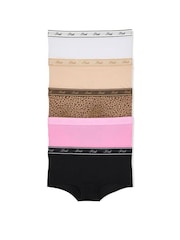 Victoria's Secret PINK Black/White/Nude/Brown/Pink Boyshort 5 Pack Logo Knickers - Image 1 of 3
