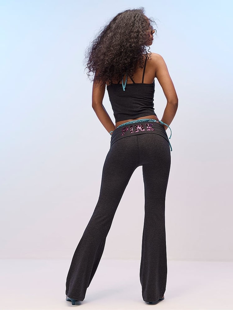 Victoria's Secret PINK Charcoal Heather Grey Foldover Leggings - Image 1 of 3 Victoria's Secret PINK Charcoal Heather Grey Foldover Leggings - Image 1 of 3