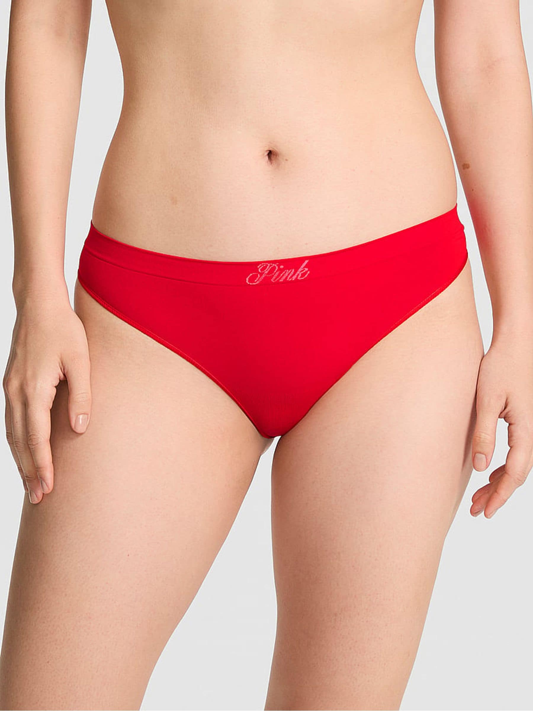 Victoria's Secret PINK Red Lacquer Thong Seamless Knickers