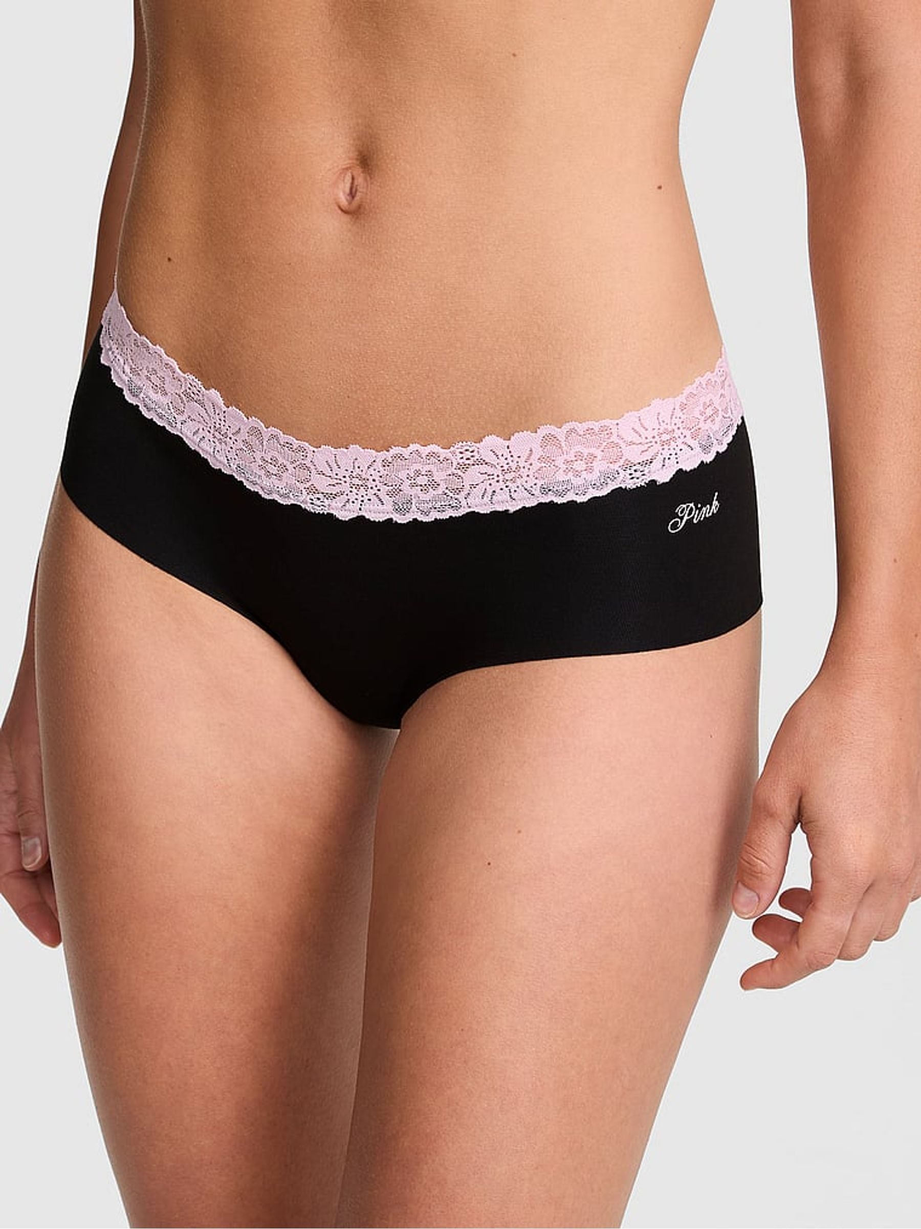 Victoria's Secret PINK Black Cheeky Lace Trim Knickers