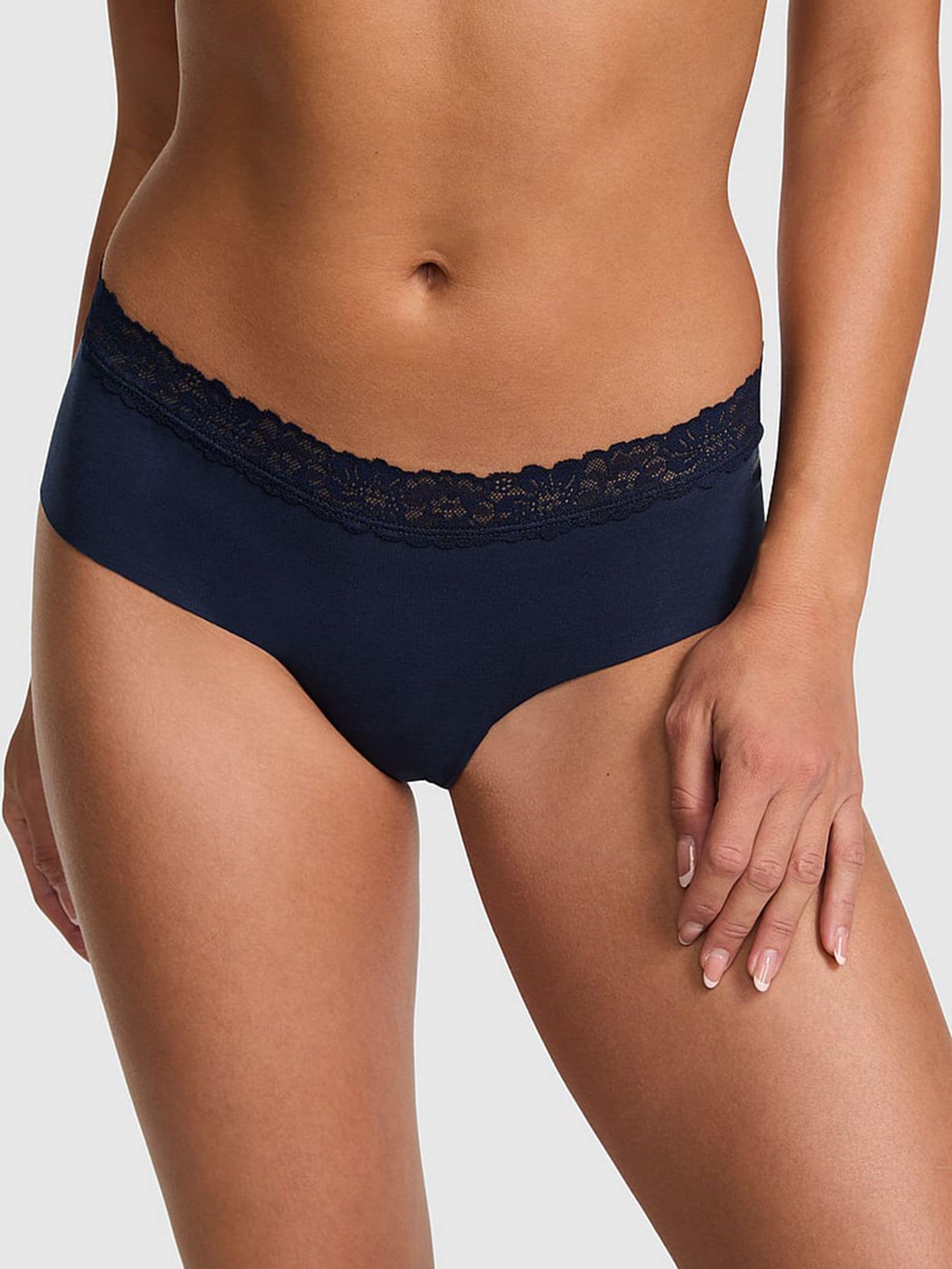 Victoria's Secret PINK Noir Navy Blue Cheeky Lace Trim Knickers
