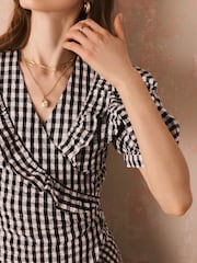 Cath Kidston Monochrome Gingham Check Puff Sleeve Wrap Blouse - Image 10 of 14