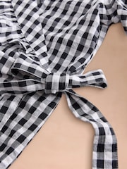 Cath Kidston Monochrome Gingham Check Puff Sleeve Wrap Blouse - Image 13 of 14