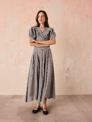 Cath Kidston Monochrome Gingham Check Puff Sleeve Wrap Blouse - Image 2 of 14