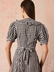 Cath Kidston Monochrome Gingham Check Puff Sleeve Wrap Blouse - Image 9 of 14