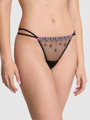 Victoria's Secret Pink Black Spiderweb G-String Halloween Embroidery Knickers - Image 1 of 2