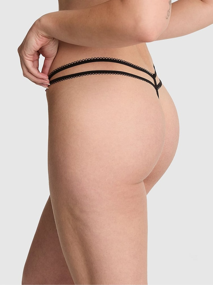 Victoria's Secret Pink Black Spiderweb G-String Halloween Embroidery Knickers - Image 2 of 2