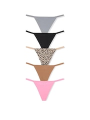 Victoria's Secret Pink Black/Grey/Nude/Pink G String 5 Pack No Show Knickers - Image 1 of 1