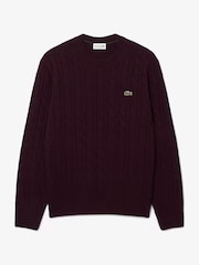 Lacoste Classic Fit Cable Knit Carded Wool Crew Neck Sweater - Imaginea 1 din 3