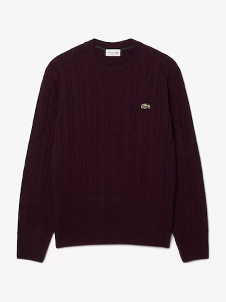 Lacoste Classic Fit Cable Knit Carded Wool Crew Neck Sweater - Imaginea 1 din 3