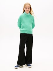 Tommy Hilfiger Green Pointelle Cable Knit Relaxed Jumper - Image 2 of 5