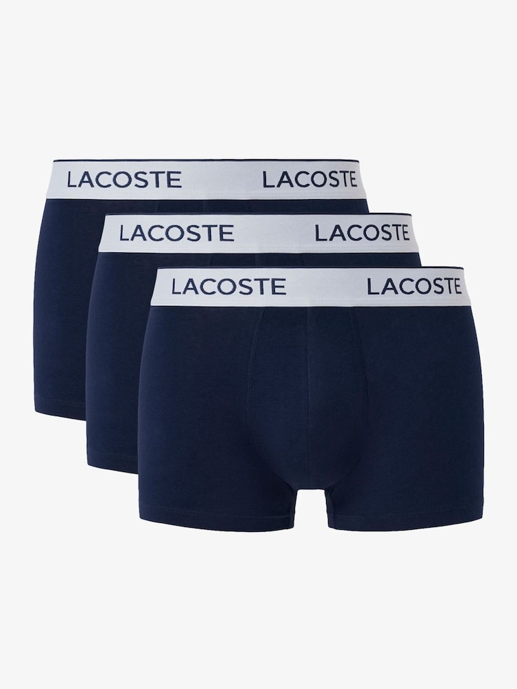 Lacoste Blue Stretch Cotton Boxer Trunks 3 Pack - Image 1 of 5 Lacoste Blue Stretch Cotton Boxer Trunks 3 Pack - Image 1 of 5