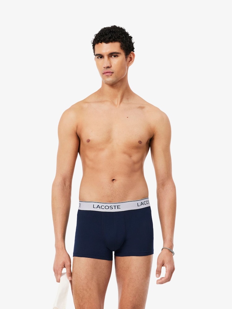 Lacoste Blue Stretch Cotton Boxer Trunks 3 Pack - Image 2 of 5 Lacoste Blue Stretch Cotton Boxer Trunks 3 Pack - Image 2 of 5