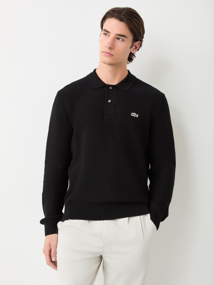 Lacoste Black Classic Fit Long Sleeved Knitted Polo Shirt - Image 1 of 6 Lacoste Black Classic Fit Long Sleeved Knitted Polo Shirt - Image 1 of 6